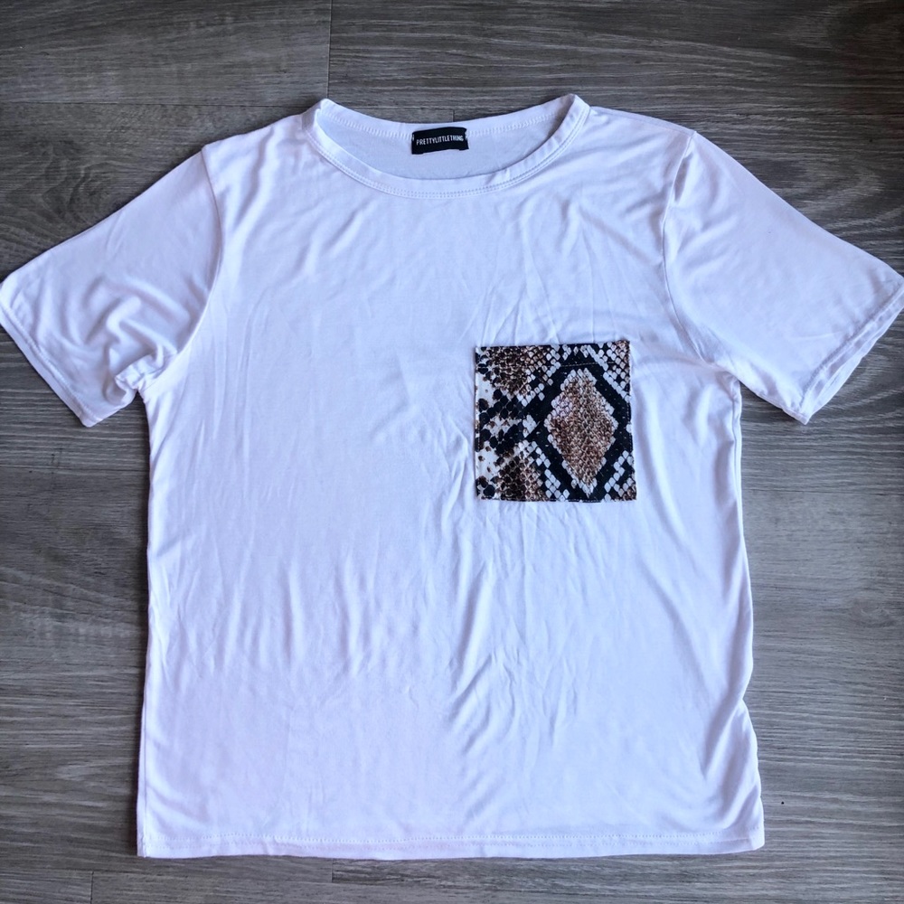 White Tee with Snake Print Pocket